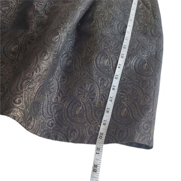 2B.RYCH Womens Skirt SZ 6 Black Gold Metallic Swirl Pleated Lined Knee Zipper - Picture 6 of 10